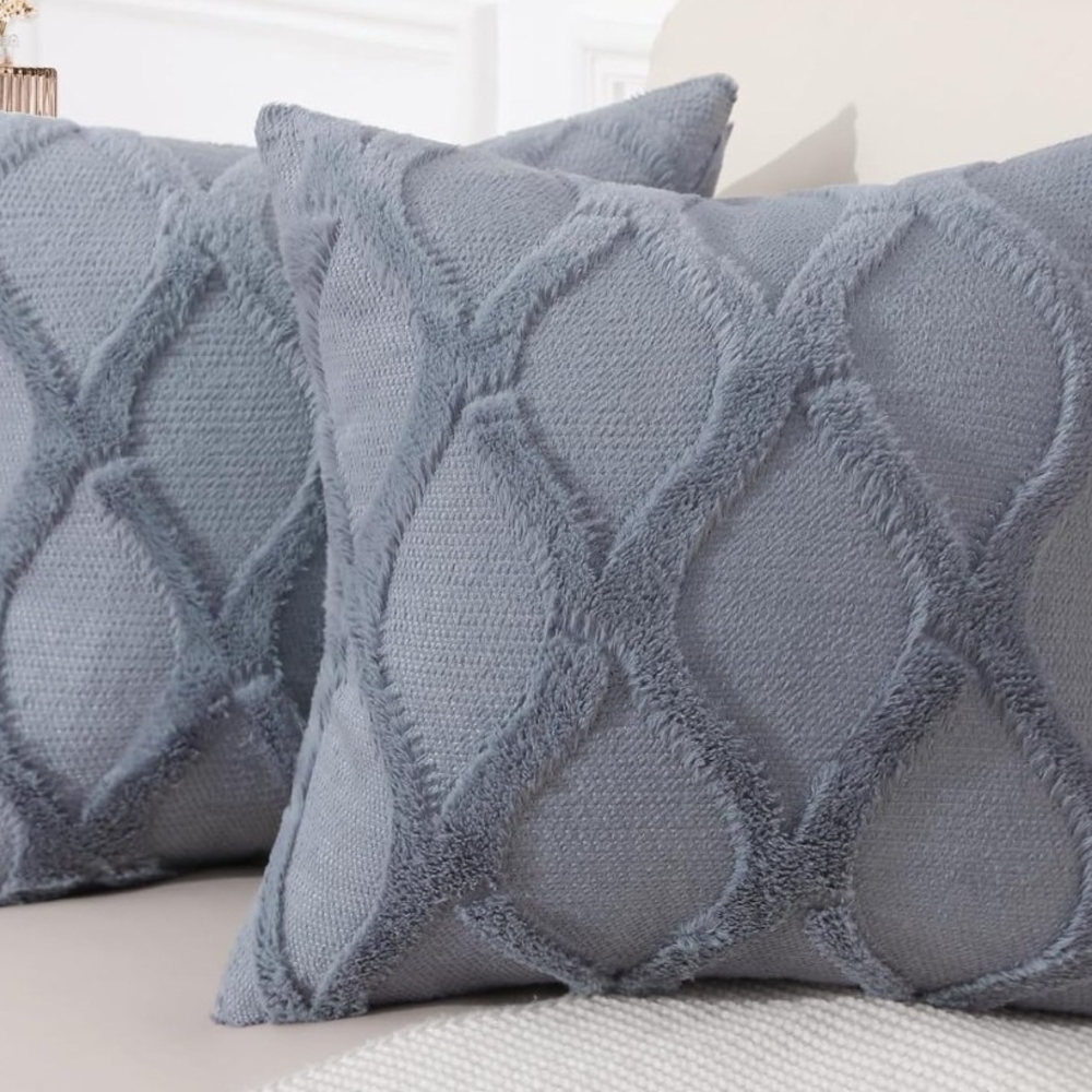 Set Of 2 Decorative Gray Accent Pillow Covers Size 18 X 18